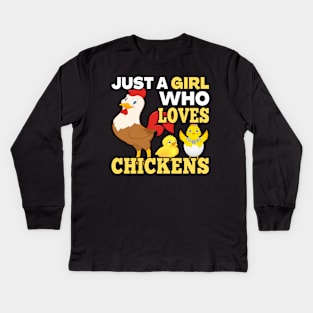 JUST A GIRL WHO LOVES CHICKENS | COLORFUL DESIGN PERFECT GIFT FOR GIRLS, MOMS, GRANDMAS, AUNTS AND KIDS Kids Long Sleeve T-Shirt